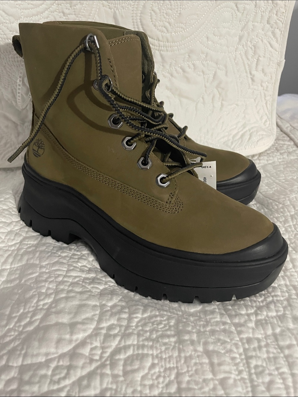 Timberland Olive Green Chunky Lug Lace-Up Boots